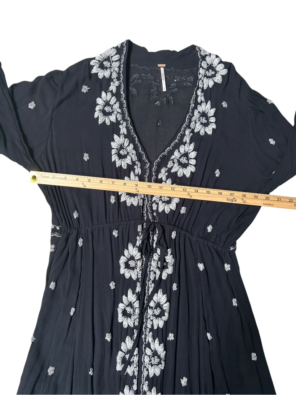 Free People Fable Embroidered Peasant Boho Midi Dress White Floral Embroidery, M - Picture 7 of 11